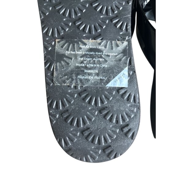 Ugg Womens Poppy Flip Flops Black Fur Pom-Poms Patent Finish Sz 6 Sandals - Picture 8 of 8